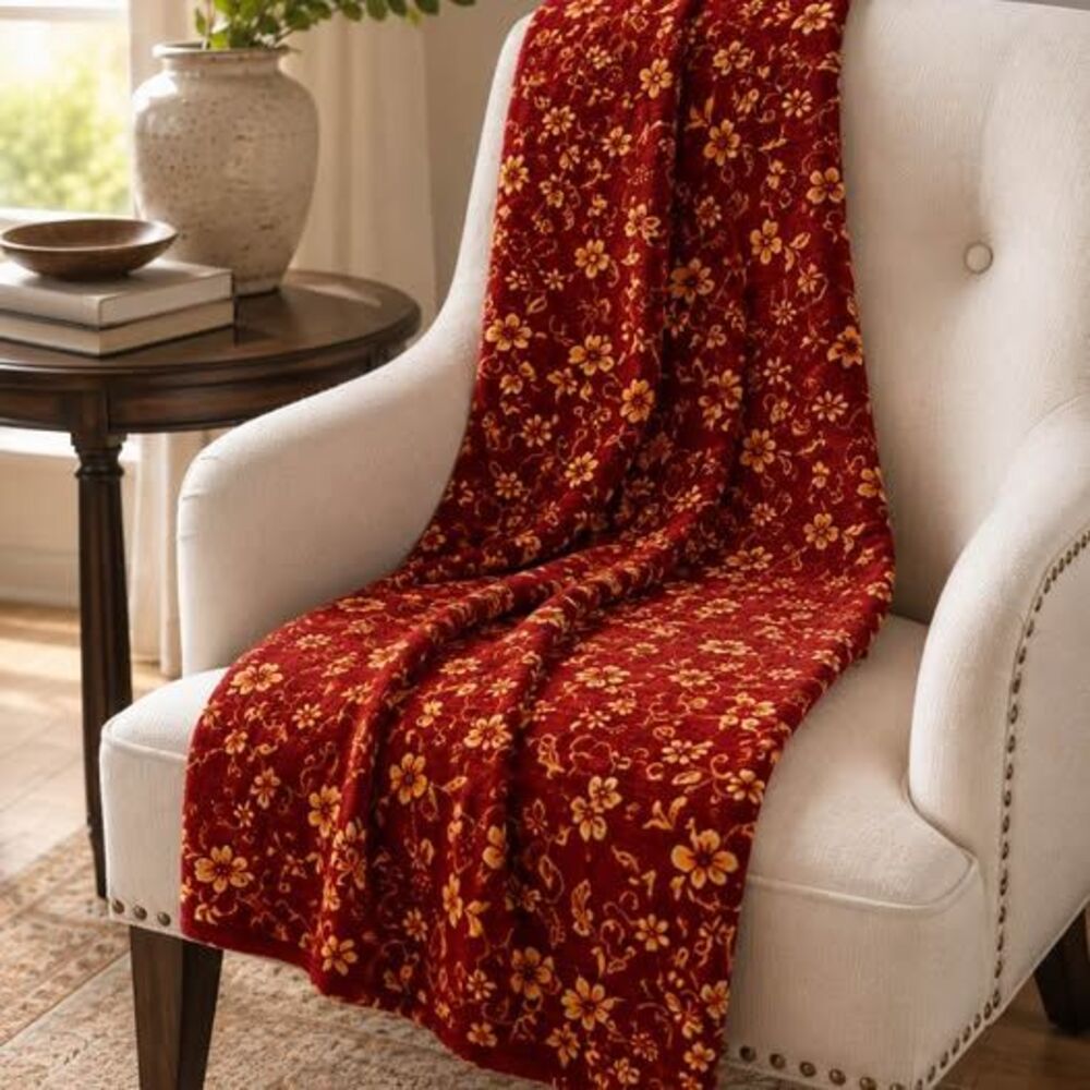 Red and Gold Throw Floral Upholstery Fabric